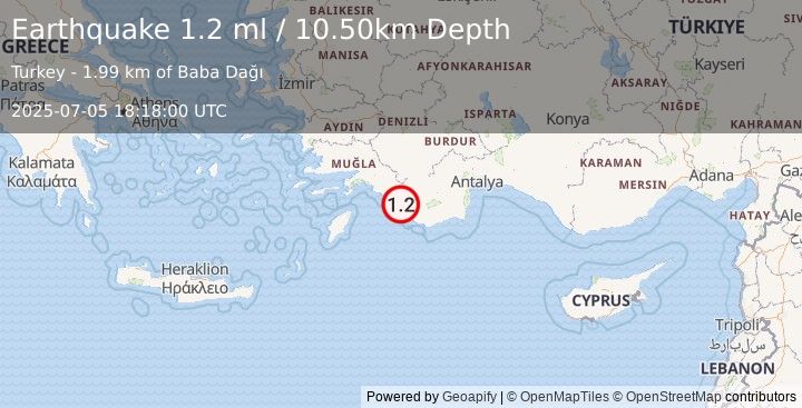 Earthquake WESTERN TURKEY (1.2 ml) (2025-07-05 18:18:00 UTC)
