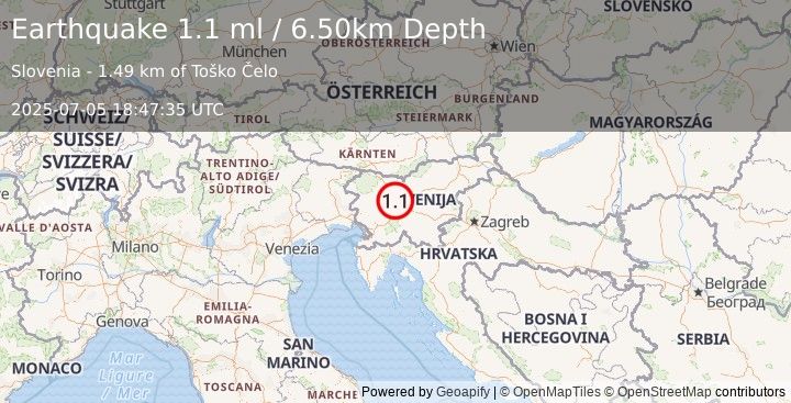 Earthquake SLOVENIA (1.1 ml) (2025-07-05 18:47:35 UTC)