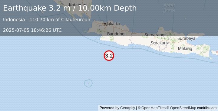 Earthquake JAVA, INDONESIA (3.2 m) (2025-07-05 18:46:26 UTC)
