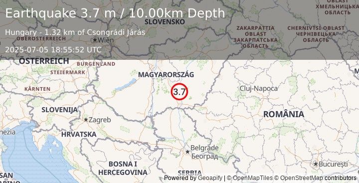 Earthquake HUNGARY (3.7 m) (2025-07-05 18:55:52 UTC)