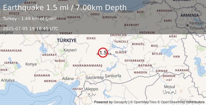 Earthquake EASTERN TURKEY (1.5 ml) (2025-07-05 19:18:45 UTC)