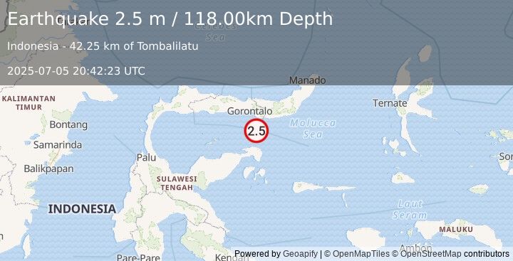 Earthquake SULAWESI, INDONESIA (2.5 m) (2025-07-05 20:42:23 UTC)
