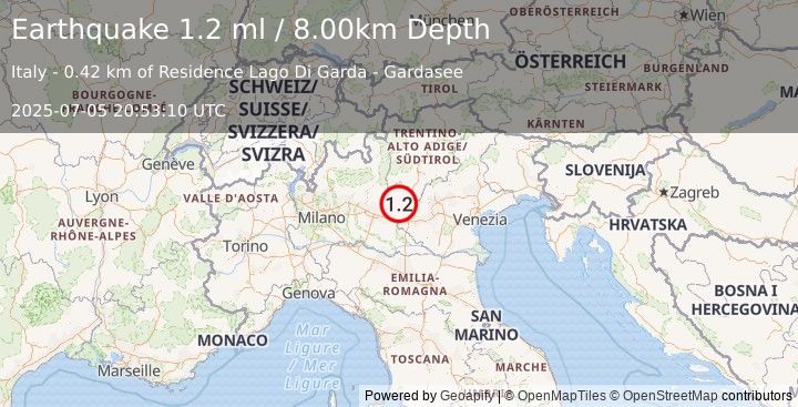 Earthquake NORTHERN ITALY (1.2 ml) (2025-07-05 20:53:10 UTC)