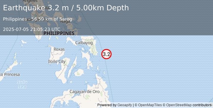 Earthquake PHILIPPINE ISLANDS REGION (3.2 m) (2025-07-05 21:05:23 UTC)