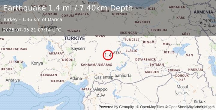 Earthquake CENTRAL TURKEY (1.4 ml) (2025-07-05 21:07:14 UTC)