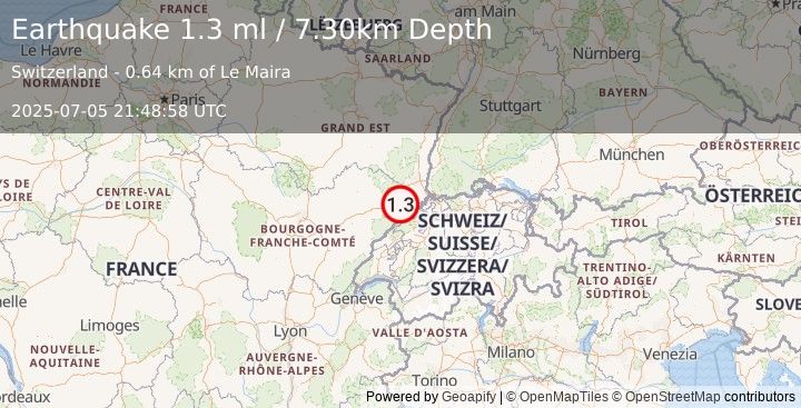 Earthquake SWITZERLAND (1.3 ml) (2025-07-05 21:48:58 UTC)