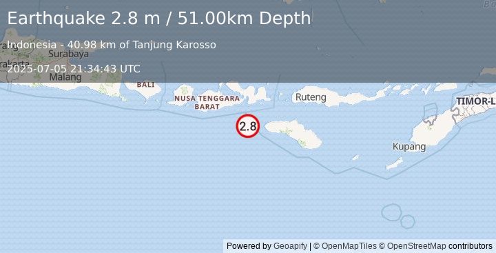 Earthquake SUMBAWA REGION, INDONESIA (2.8 m) (2025-07-05 21:34:43 UTC)