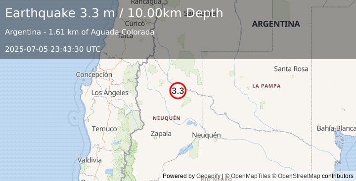 Earthquake NEUQUEN, ARGENTINA (3.3 m) (2025-07-05 23:43:30 UTC)