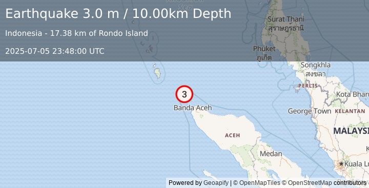 Earthquake NICOBAR ISLANDS, INDIA REGION (3.0 m) (2025-07-05 23:48:00 UTC)