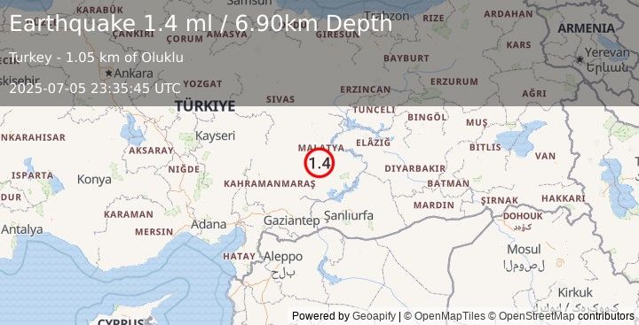 Earthquake EASTERN TURKEY (1.4 ml) (2025-07-05 23:35:45 UTC)