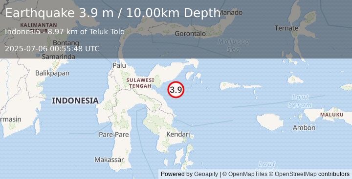 Earthquake SULAWESI, INDONESIA (3.9 m) (2025-07-06 00:55:48 UTC)