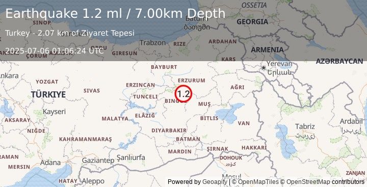 Earthquake EASTERN TURKEY (1.2 ml) (2025-07-06 01:06:24 UTC)