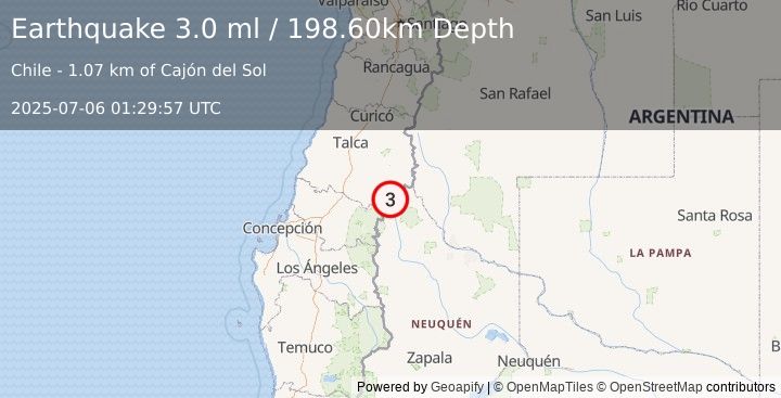 Earthquake MAULE, CHILE (3.0 ml) (2025-07-06 01:29:57 UTC)