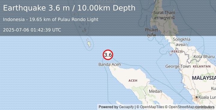 Earthquake NICOBAR ISLANDS, INDIA REGION (3.6 m) (2025-07-06 01:42:39 UTC)