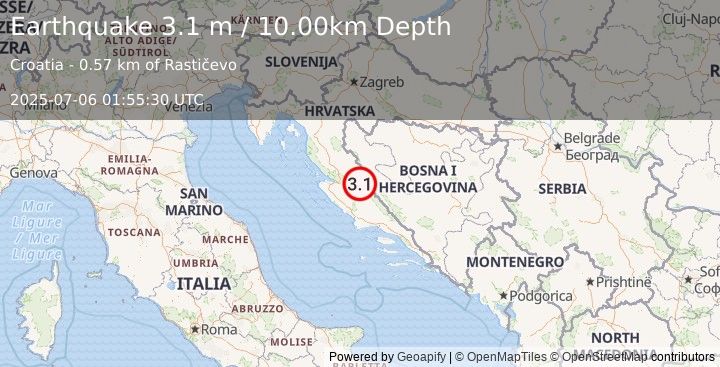 Earthquake CROATIA (3.1 m) (2025-07-06 01:55:30 UTC)