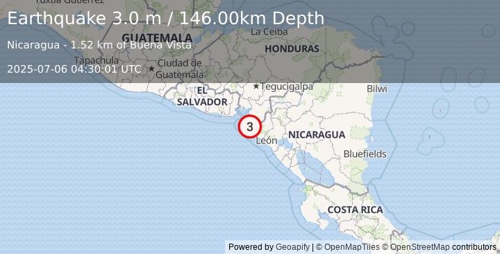 Earthquake NEAR COAST OF NICARAGUA (3.0 m) (2025-07-06 04:30:01 UTC)