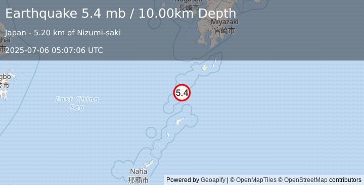 Earthquake RYUKYU ISLANDS, JAPAN (5.5 mw) (2025-07-06 05:07:02 UTC)