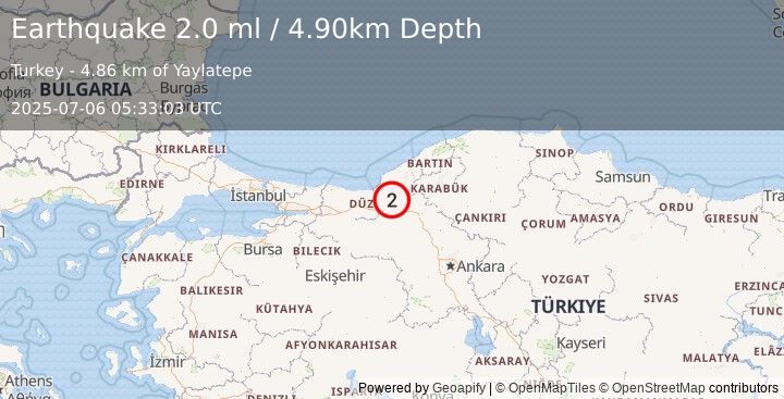 Earthquake WESTERN TURKEY (1.8 ml) (2025-07-06 05:33:04 UTC)