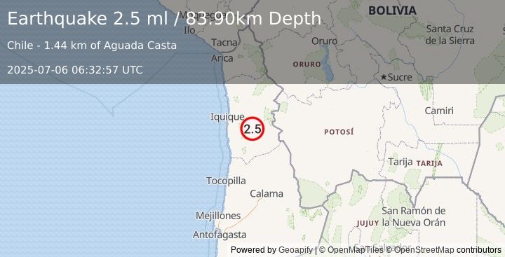 Earthquake TARAPACA, CHILE (2.5 ml) (2025-07-06 06:32:57 UTC)
