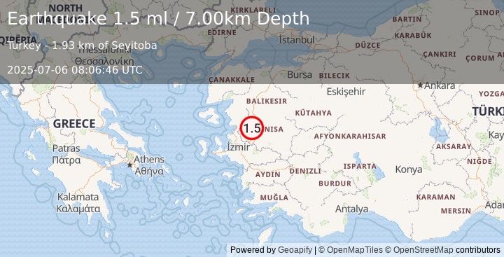 Earthquake WESTERN TURKEY (1.5 ml) (2025-07-06 08:06:46 UTC)