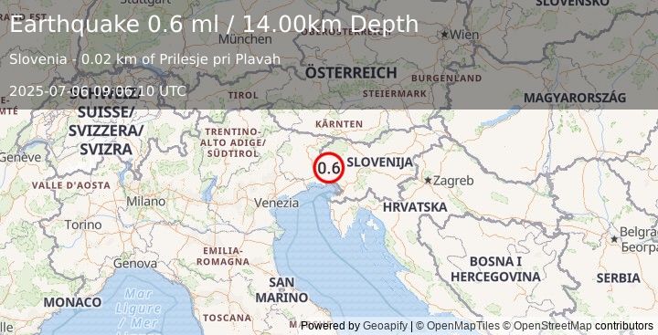 Earthquake SLOVENIA (0.6 ml) (2025-07-06 09:06:10 UTC)