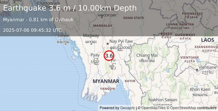 Earthquake MYANMAR (3.6 m) (2025-07-06 09:45:32 UTC)