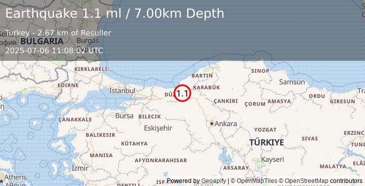 Earthquake WESTERN TURKEY (1.1 ml) (2025-07-06 11:08:02 UTC)