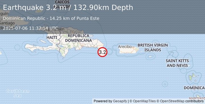 Earthquake DOMINICAN REPUBLIC REGION (3.2 m) (2025-07-06 11:37:14 UTC)