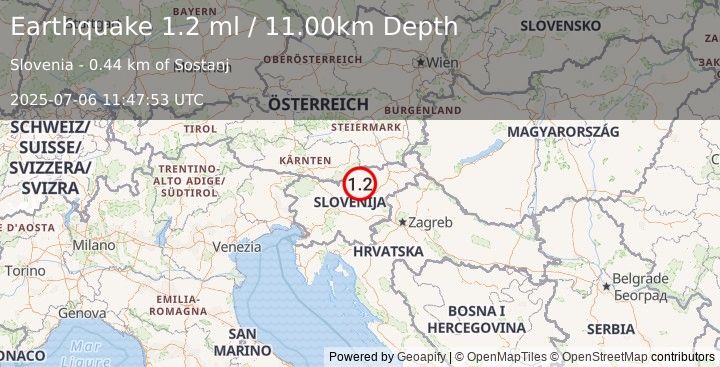 Earthquake SLOVENIA (1.2 ml) (2025-07-06 11:47:53 UTC)