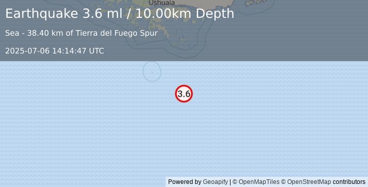 Earthquake DRAKE PASSAGE (3.6 ml) (2025-07-06 14:14:47 UTC)