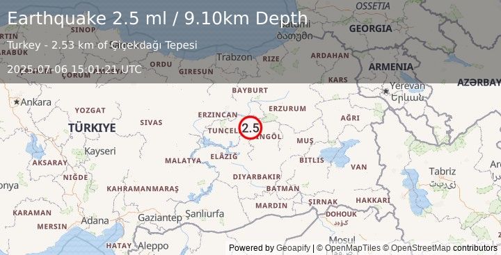 Earthquake EASTERN TURKEY (2.5 ml) (2025-07-06 15:01:21 UTC)