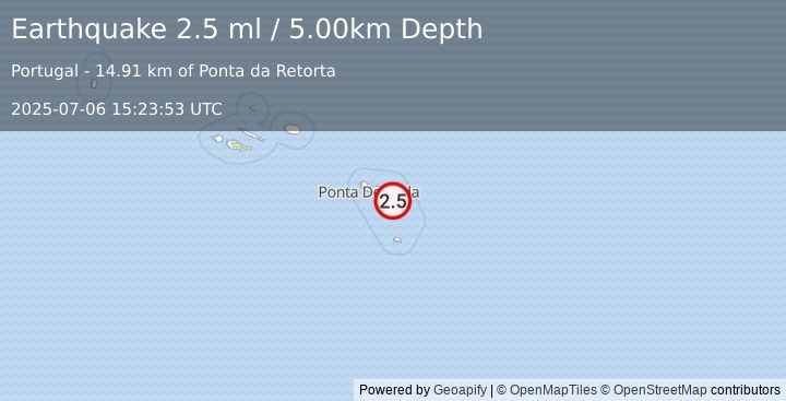 Earthquake AZORES ISLANDS, PORTUGAL (2.5 ml) (2025-07-06 15:23:53 UTC)