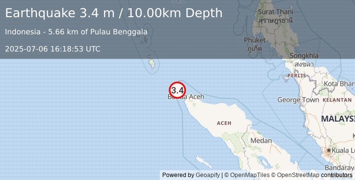Earthquake NORTHERN SUMATRA, INDONESIA (3.4 m) (2025-07-06 16:18:53 UTC)