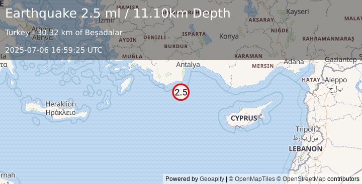 Earthquake WESTERN TURKEY (2.4 ml) (2025-07-06 16:59:28 UTC)