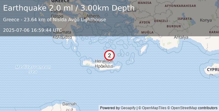 Earthquake CRETE, GREECE (2.0 ml) (2025-07-06 16:59:44 UTC)