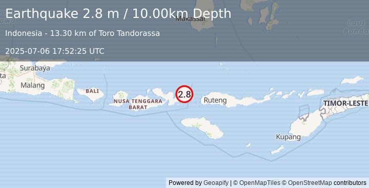 Earthquake FLORES REGION, INDONESIA (2.8 m) (2025-07-06 17:52:25 UTC)
