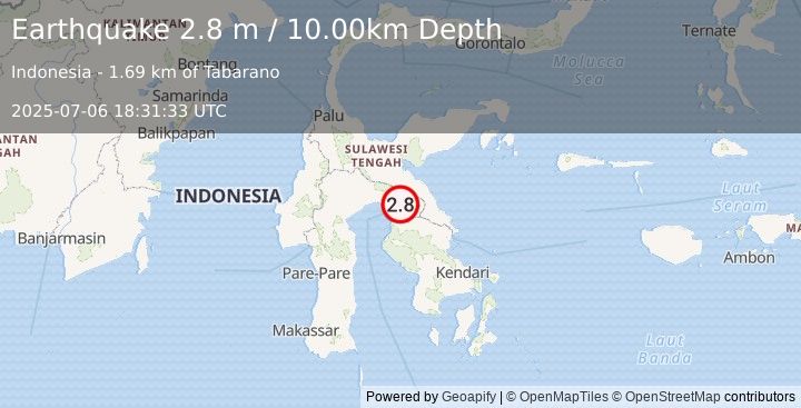 Earthquake SULAWESI, INDONESIA (2.8 m) (2025-07-06 18:31:33 UTC)