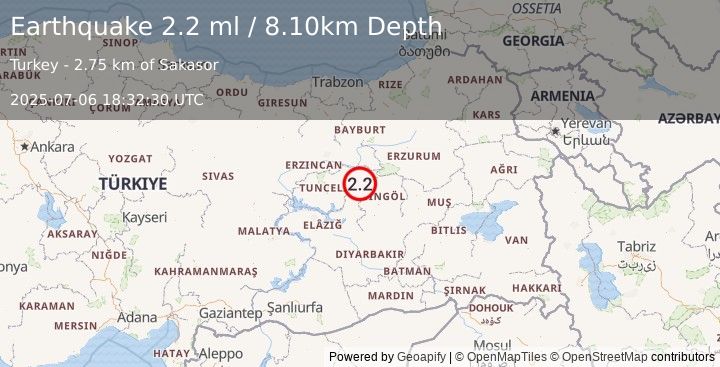 Earthquake EASTERN TURKEY (2.2 ml) (2025-07-06 18:32:30 UTC)