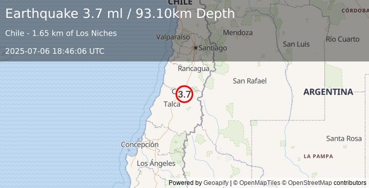 Earthquake MAULE, CHILE (3.7 ml) (2025-07-06 18:46:06 UTC)