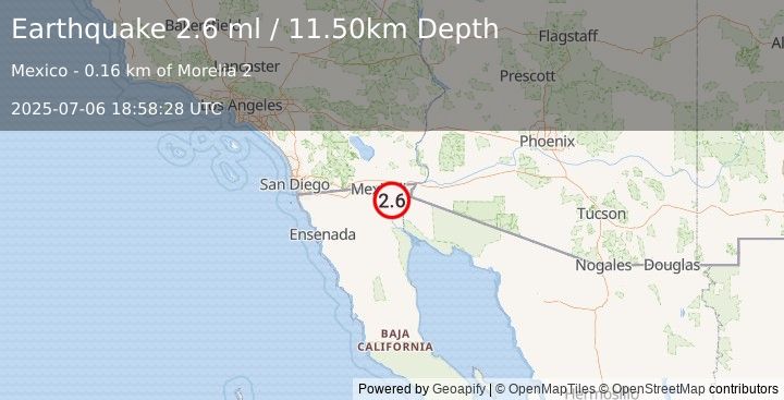 Earthquake BAJA CALIFORNIA, MEXICO (2.6 ml) (2025-07-06 18:58:28 UTC)