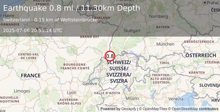 Earthquake SWITZERLAND (0.8 ml) (2025-07-06 20:55:14 UTC)