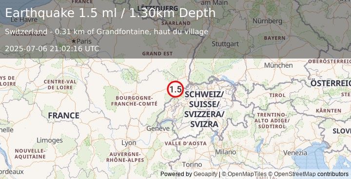 Earthquake SWITZERLAND (1.5 ml) (2025-07-06 21:02:16 UTC)