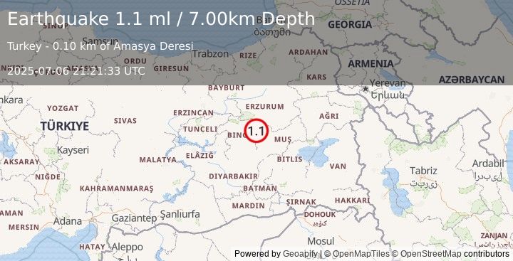 Earthquake EASTERN TURKEY (1.1 ml) (2025-07-06 21:21:33 UTC)