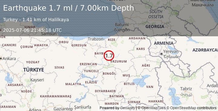 Earthquake EASTERN TURKEY (1.7 ml) (2025-07-06 21:45:18 UTC)