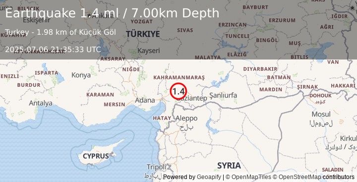 Earthquake CENTRAL TURKEY (1.4 ml) (2025-07-06 21:35:33 UTC)