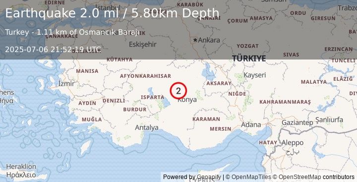 Earthquake CENTRAL TURKEY (2.0 ml) (2025-07-06 21:52:19 UTC)
