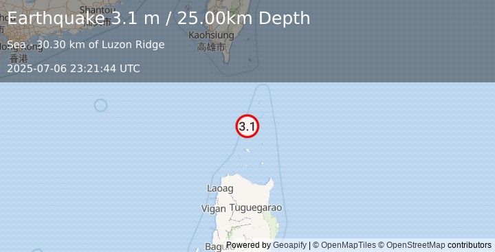 Earthquake BATAN ISL REGION, PHILIPPINES (3.1 m) (2025-07-06 23:21:44 UTC)