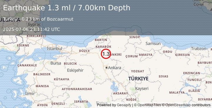 Earthquake CENTRAL TURKEY (1.3 ml) (2025-07-06 23:11:42 UTC)