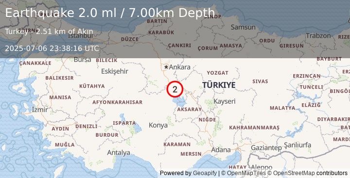 Earthquake CENTRAL TURKEY (2.0 ml) (2025-07-06 23:38:16 UTC)