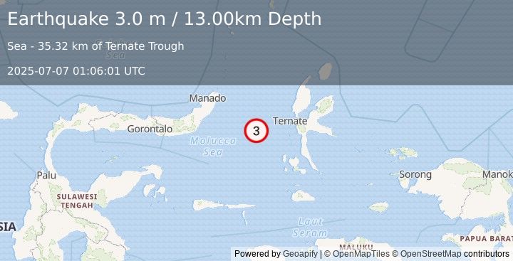 Earthquake MOLUCCA SEA (3.0 m) (2025-07-07 01:06:01 UTC)